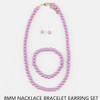 Pastel Colors 8mm Pearl Necklace, Bracelet & Earrings Jewelry Set .70 each set