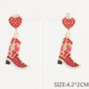 1.6" Rhinestone Cowgirl Boot Drop Earrings with Heart Stud .70 each pair