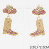 1.5" Rhinestone Cowgirl Boot Drop Earrings with Hat Stud .70 each pair