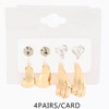 4 Pair Fashion Earring Set Heart, Studs & Hoops .70 each set