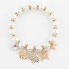 Elegant Pearl Bead Bracelet with Gold & Silver Butterfly and Flower Charms .70 each