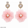 1.8" Rhinestone Heart & Chiffon Flower Drop Earrings .70 each pair