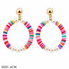 2.4" Rainbow Heishi Bead & Pearl Hoop Earrings .70 each pair