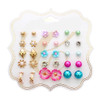 15 Pair Floral, Rhinestone & Pearl Fashion Stud Earring Set .70 each set