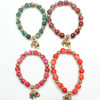 Glass MBL Beaded Stretch Bracelet w/ Cry. Stone Elephant Charm .70 each