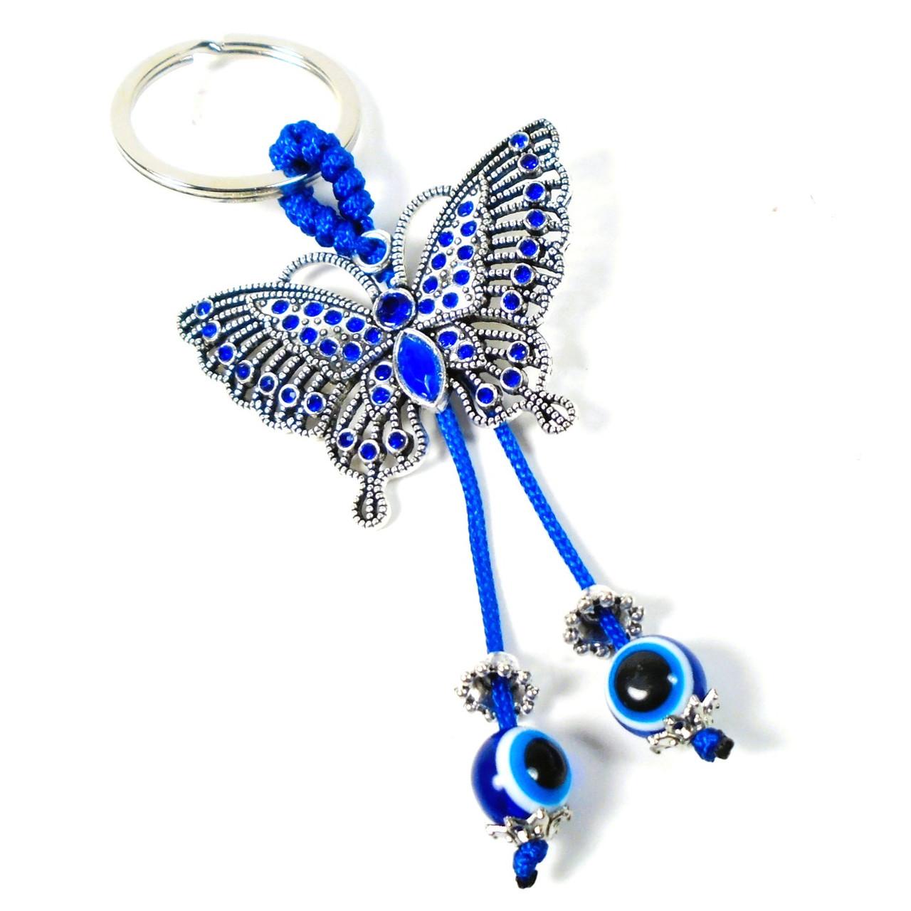 Cast Silver Butterfly Key Chains w/ Evil Eye Beads .60 ea Accessories