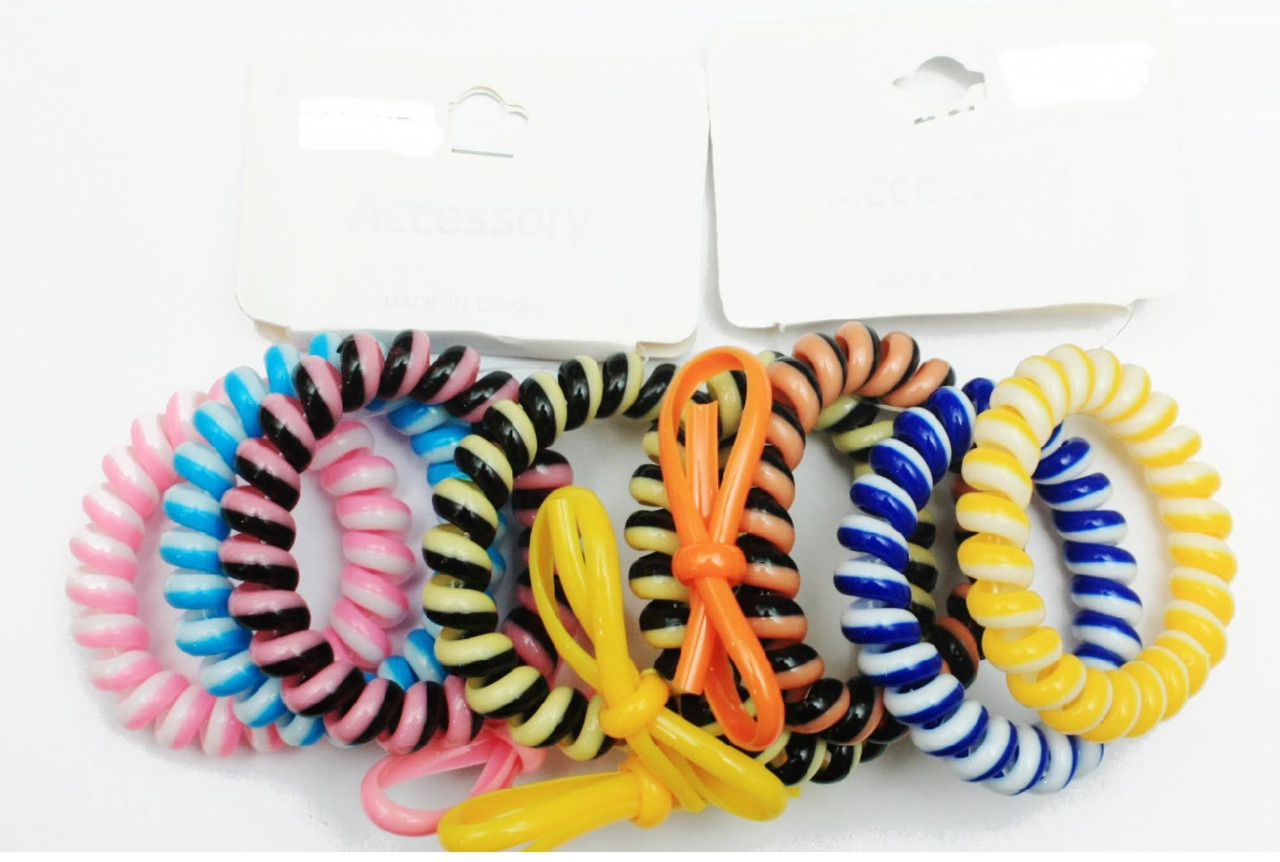 4 PK Multi Color w/ Ribbon Phone Cord Look Ponytailer/Bracelets .58 eac