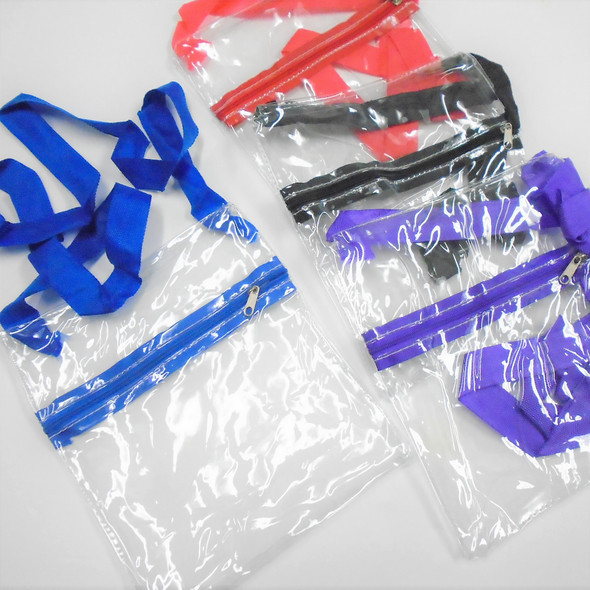 6.5" X 8" Transparent Zipper Bag w/ Long Strap .65 each 