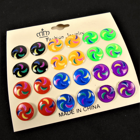 12 Pair Colorful Swirl Theme Earrings  .56 per set 