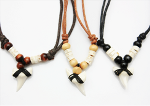 DBL Leather Cord Necklace w/ Wood Beads & Real Shark Tooth $1.25  each
