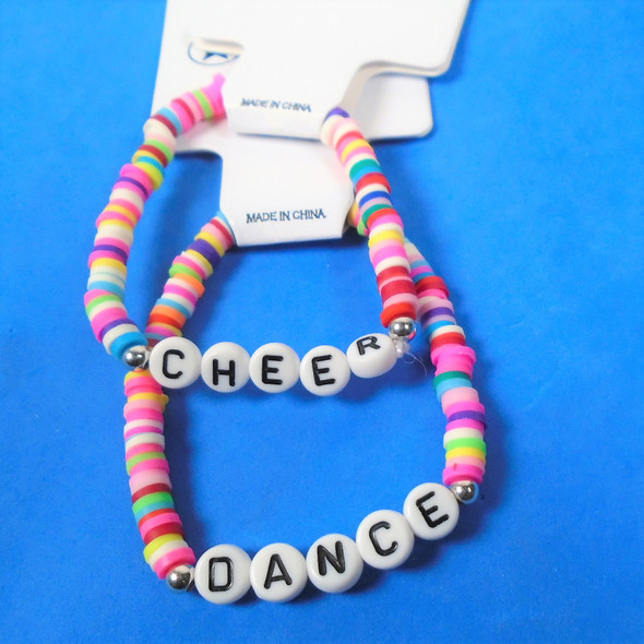 Multi Color Disc Bead Bracelets Cheer & Dance  Letters  .58 each 