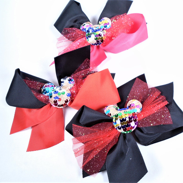 6" Layered Gator Clip Bows w/ Lace & Sequin Center   .56 each 