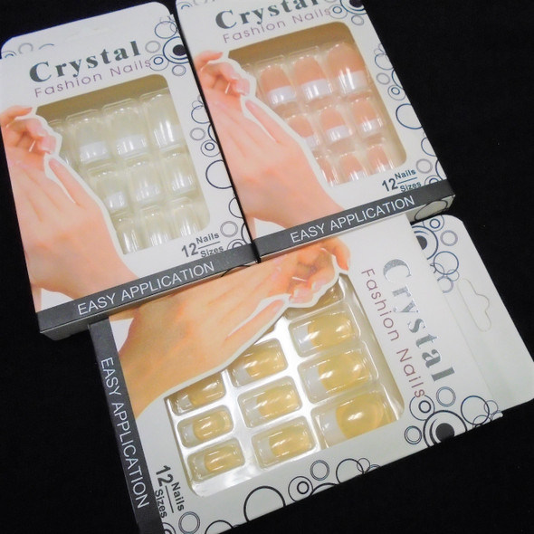12 Pre-Glued French Manicure Fashion Nails 3 colors per dz .56 per pack 