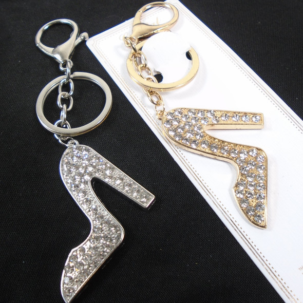 GREAT GIFT 2" Gold & Silver High Heel  Key Chain with Crystal Stones .60  each