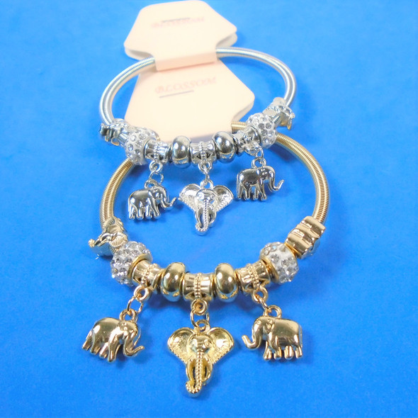 Gold & Silver Spring Style Bracelet w/ Elephant Charms  .60 ea