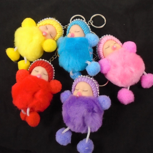 Handmade Baby Pom Pom Style Keychain w/ Knit Cap  .58 each