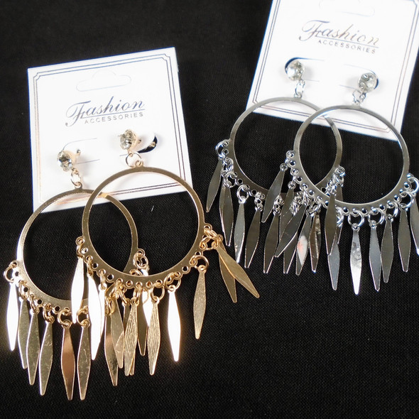 3" Lightweight Gold & Silver Fashion Earrings w/ Dangle Sticks  .58 per pair 