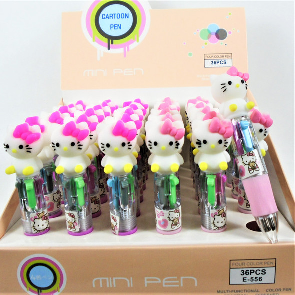 Kid's  4" 4 Color Cat Theme Novelty Pens  36 per display bx .60 each 