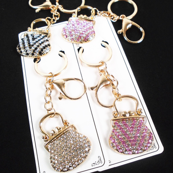 BEST QUALITY Crystal Stone Handbag Keychains w/ Clip  .65 ea