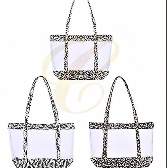 12" X 18" See Thru Animal Print Trim Fashion Tote Bags 12 pk $ 4.00 ea