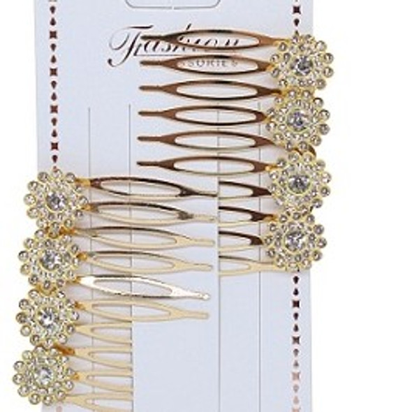 SPECIAL 2 Pk 2"Gold/Silver Metal Side Combs w/ Crystal Stones  .56 per set