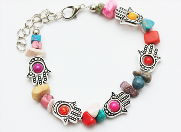 Semi Precious Stone Bracelets w/ Silver Hamsa Charms  .60 ea