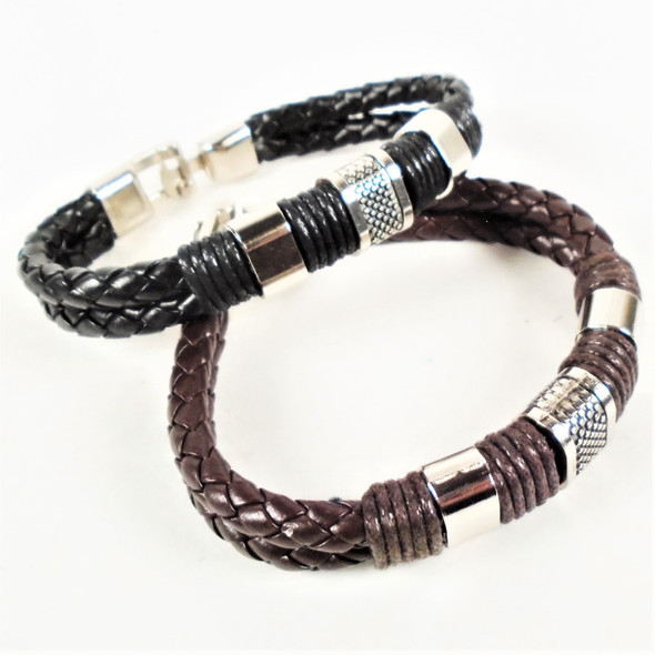 Black & Brown DBL Braided Bracelets w/ Silver Accents .58 ea
