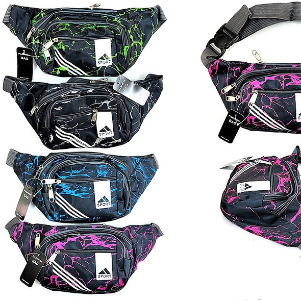 5.5" X 12" Sports Style 4 Zipper Waist Bags  Black w/ Color 12 per pk  $ 4.50 each 
