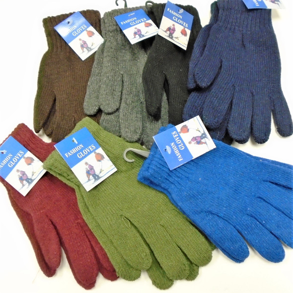Men's Large  Knit Winter Gloves Solid Mixed  Colors  .66 per pair 