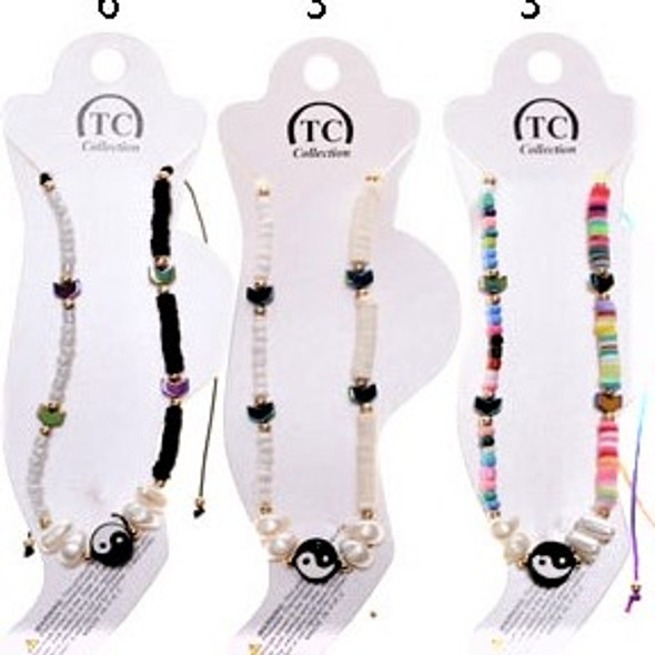 Beaded Fashion Anklets w/ Ying Yang Mx Colors  .58 each 