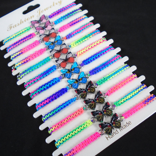 Macrame Bracelets w/ Colorful Butterfly Charm 12 per card  .58 ea