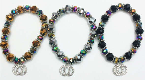 BEST BUY Asst Color Metallic Crystal Stretch Bracelets w/ Cry. Stone Charm  .60 each