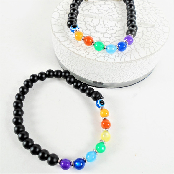 NEW Style Chakra Colored & Eye Mini Bead Bracelet    .60 ea