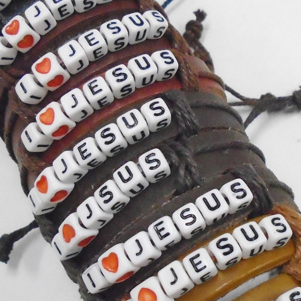 Teen Leather Bracelet I Love Jesus Letter Style  .58 ea
