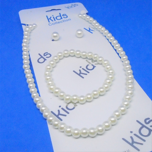  KId's Glass Pearl Necklace & Bracelet Set ALL White  .58 ea set 