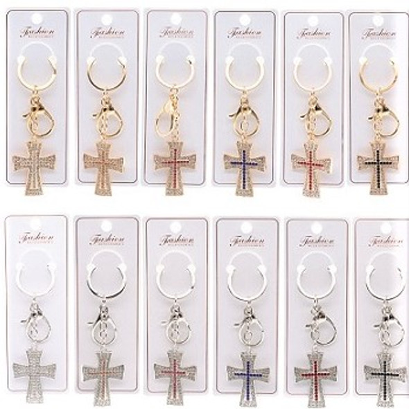 Real Nice Gold & Silver Cross Keychains w/ Loads of Crystal Stones .60 each
