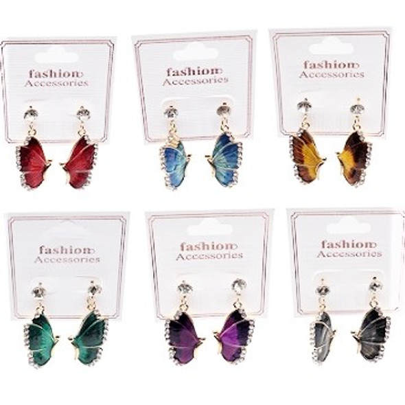 BEST SELLER 1.25" Two Tone Epoxy Color Butterfly w/ Crystals Earrings  .58 per pair 