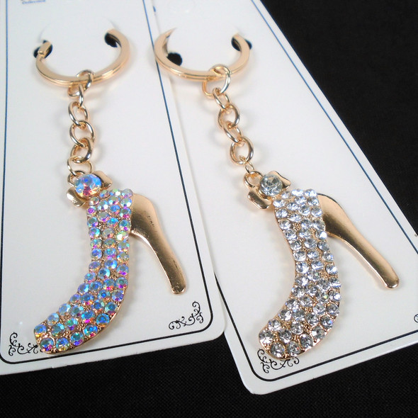 Gold Bling Fashion High Heel Keychains Loaded w/ Crystal Stones .60 ea