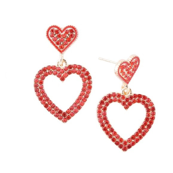 1.5" All Red 2 Part Crystal Stone Heart Valentine Earrings  .60 per pair 