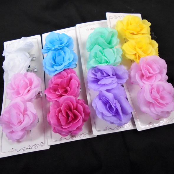 4 - Pack 2.5" Silk Flowers on Gator Clips  .60 per set of 4 