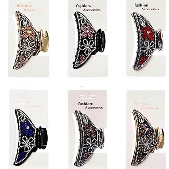 3.5" Hi Fashion Jaw Clips w/ Loads of Crystal Stones in Design  .62 each