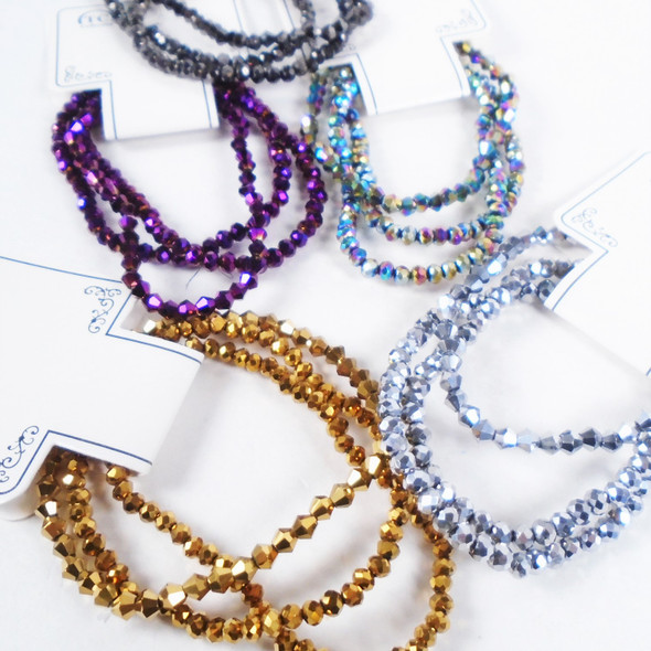 3 Pack Metallic Crystal Beaded Stretch Bracelets Sets Mx Colors  .62 per set 