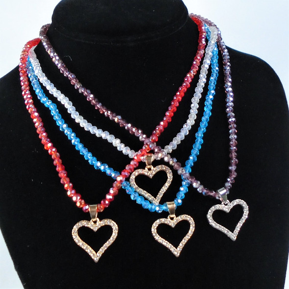 Just for Mom Crystal Bead Neck Sets w/ Cry. Stone Heart Pendant .62 ea set 