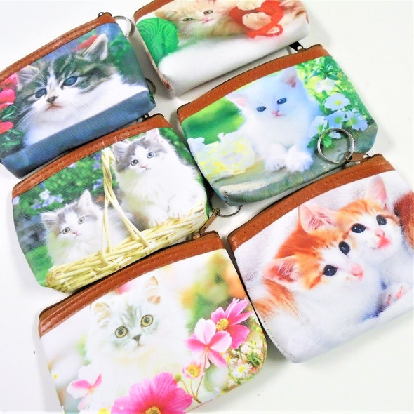 Too Cute 4" X 5" Cat Theme Zipper DBL Sided Coin Purses 12 per pk .60 each