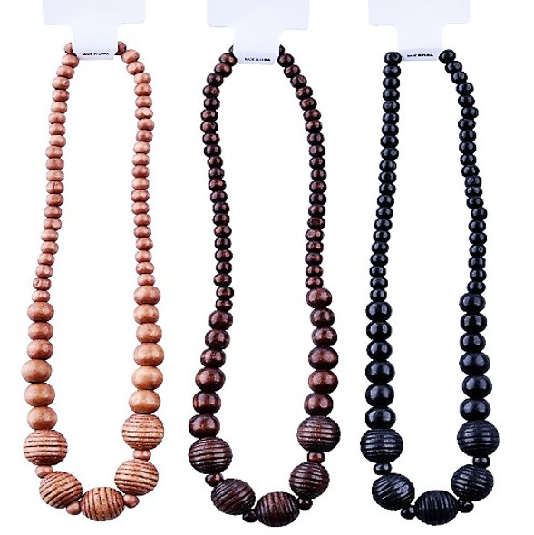 20" Wood BeadFashion Necklaces  (009) 3  Mx Colors per dz   .62 each