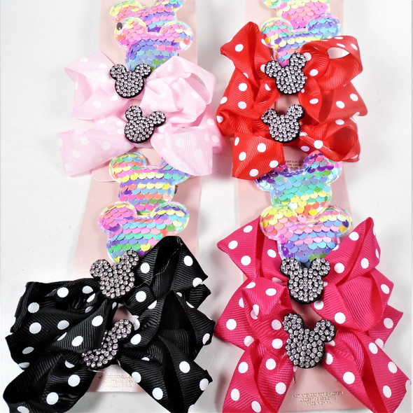 4 Pack Gator Clip Bow & Hair Clip Sets Sequin & Crystal Stone  .58 ea set 