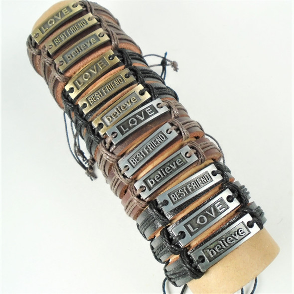 Teen Leather Bracelets w/ Mixed Saying Love,Friend,Believe .58 each