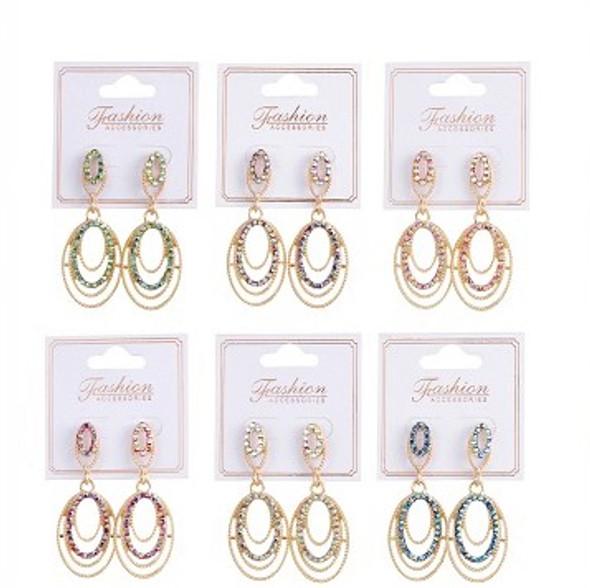 2" Gold Multi Loop Crystal Stone Fashion Earrings  .60 per pair 