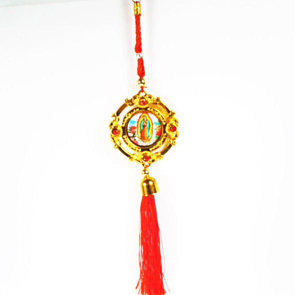 13" Red Tassel Hanger w/ Guadalupe Saint 12 per pk  .62 each 