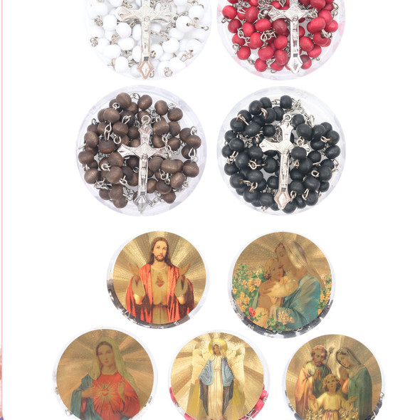 36" Mixed Color Scented Wood Rosaries w/ Beautiful Silver Cross .62 ea set 